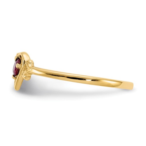 14k Yellow Gold Red Ruby Birthstone Heart Ring (Size 7) - Picture 4 of 6
